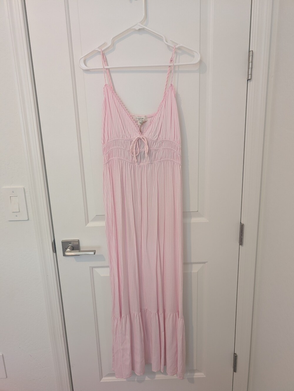 Boutique Light Pink And White Stripe Maxi Dress with Thin Straps